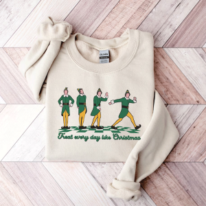 Retro Treat Every Day Like Christmas Sweatshirt, Christmas Elf Sweater