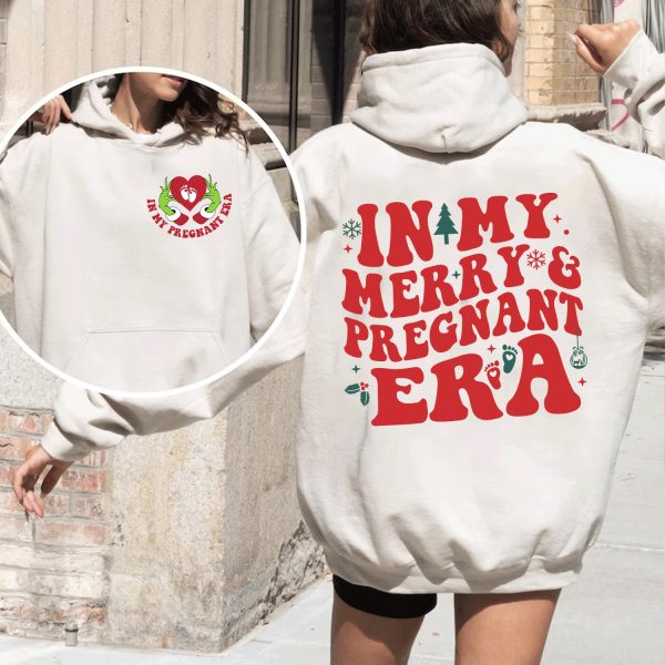 In My Merry & Pregnant Era Sweatshirt, Christmas Pregnancy Announcement Sweater