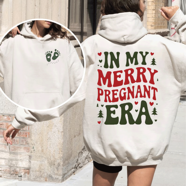 In My Merry & Pregnant Era Sweatshirt, Christmas Pregnancy Announcement Sweater